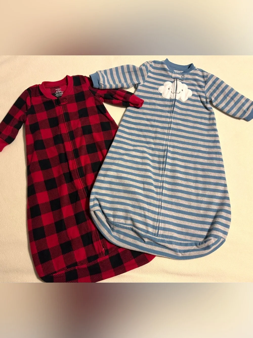 Carter's Soft Fleece Sleep Sacks Bundle (2) - Size 6M (Medium) Plaid Stripes